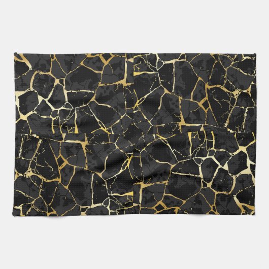 Black Kintsugi Gold Vein  キッチンタオル (横)