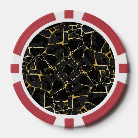 Black Kintsugi Gold Vein  ポーカーチップ (正面)