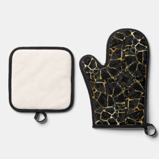 Black Kintsugi Gold Vein  鍋つかみ&鍋敷きセット