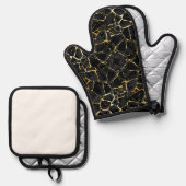 Black Kintsugi Gold Vein  鍋つかみ&鍋敷きセット (正面/裏面)
