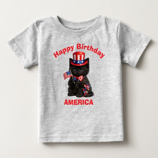 Black Kitten (1c) Patriotic Kid T-Shirt ベビーTシャツ (正面)