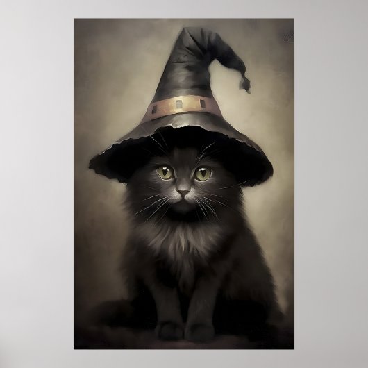Black Kitten In A Witch's Hat Print, Halloween Cat ポスター (正面)