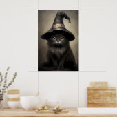 Black Kitten In A Witch's Hat Print, Halloween Cat ポスター (キッチン)