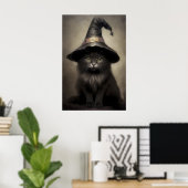 Black kitten in a witch's hat print, halloween cat ポスター (ホームオフィス)