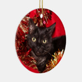 Black kitty cat Christmas セラミックオーナメント (右)