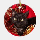 Black kitty cat Christmas セラミックオーナメント (正面)