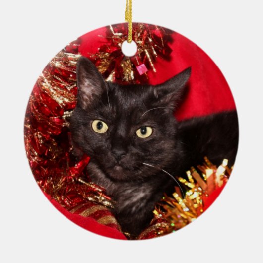 Black kitty cat Christmas セラミックオーナメント (裏面)