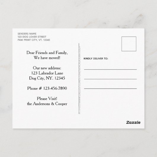 Black Lab引っ越しました犬の移動発表記事 ポストカード (裏面)