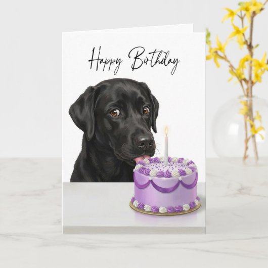 Black Lab Birthday Cake Inspector カード (黄色い花)