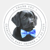 Black Lab Blue Boy Baby Showerありがとう ラウンドシール (正面)