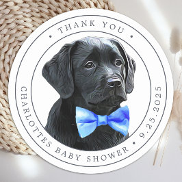 Black Lab Blue Boy Baby Showerありがとう ラウンドシール