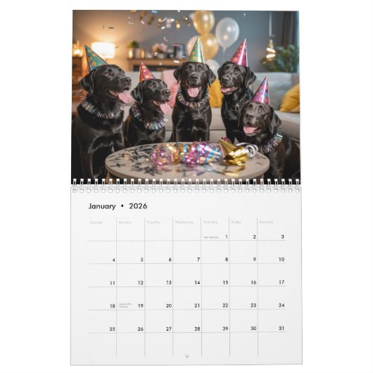 Black Lab Calendar カレンダー (1月 2026)