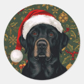 Black lab christmas ラウンドシール (正面)