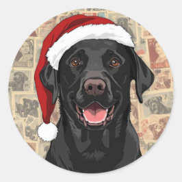Black lab christmas ラウンドシール