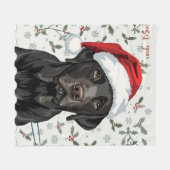 Black lab christmas blanket フリースブランケット (正面(横))