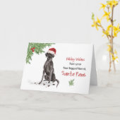 Black Lab Christmas from Dog in Santa おもしろい Hat カード (黄色い花)