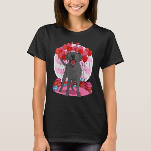 Black Lab Cute Labrador Retriever Heart Valentine  Tシャツ (正面)