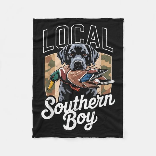 Black Lab Dog Local Southern Boy Camo Duck Hunting フリースブランケット (正面)