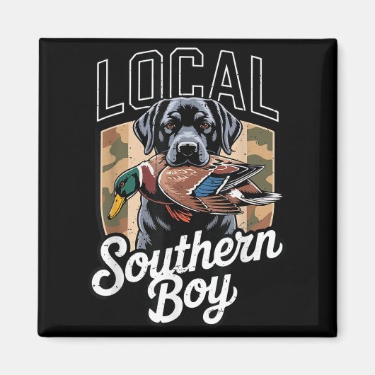 Black Lab Dog Local Southern Boy Camo Duck Hunting マグネット (正面)