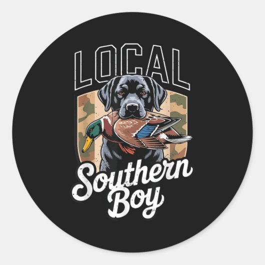 Black Lab Dog Local Southern Boy Camo Duck Hunting ラウンドシール (正面)