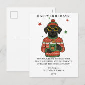 Black Lab Dog Ugly Sweater Christmas シーズンポストカード (正面/裏面)