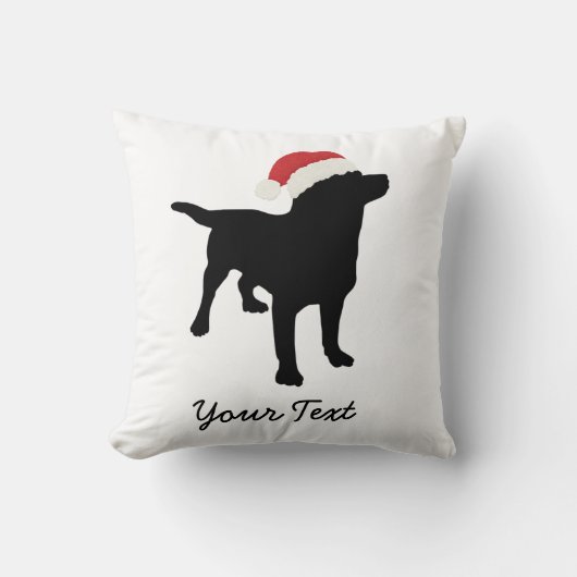 Black Lab Dog with Christmas Santa Hat クッション (正面)