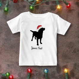 Black Lab Dog with Christmas Santa Hat ベビーTシャツ