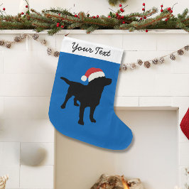 Black Lab Dog with Christmas Santa Hat ラージクリスマスストッキング
