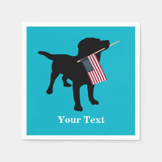 Black Lab Dog with USA American Flag, 7月4日 スタンダードカクテルナプキン (正面)