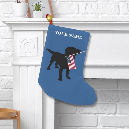 Black Lab Dog with USA American Flag, 7月4日 スモールクリスマスストッキング