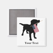Black Lab Dog with USA American Flag, 7月4日 マグネット (正面/裏面)