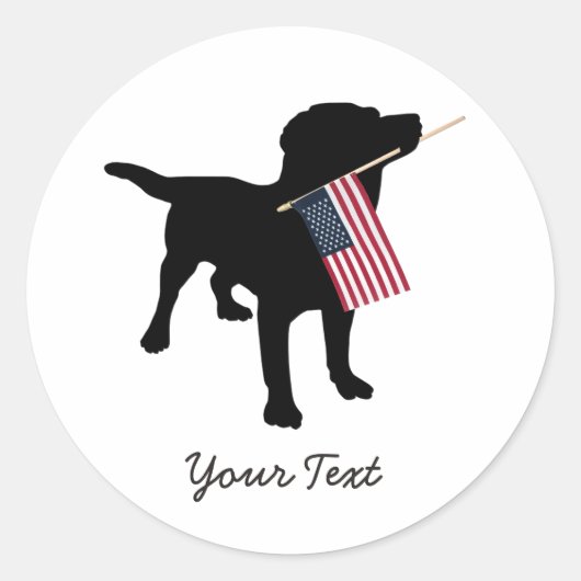 Black Lab Dog with USA American Flag, 7月4日 ラウンドシール (正面)