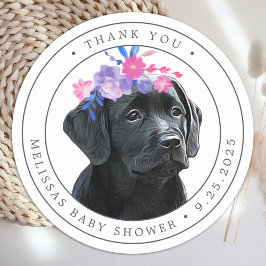 Black Lab Girl Baby Showerありがとう ラウンドシール