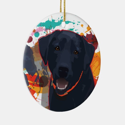 Black Lab Graphicポートレート(スプラッタ付き) セラミックオーナメント (右)