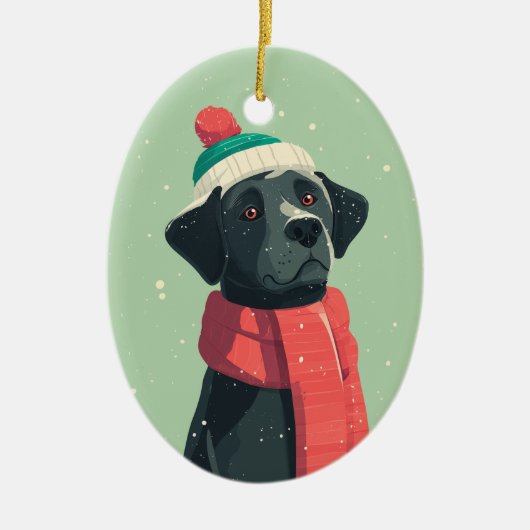 Black Lab Holiday Keepsake セラミックオーナメント (正面)
