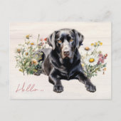 Black Lab in Wildflowers Hello Personalized ポストカード (正面)