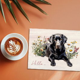 Black Lab in Wildflowers Hello Personalized ポストカード