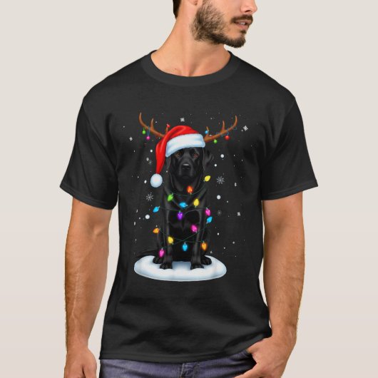 Black Lab Labrador Christmas Dog Reindeer Lights P Tシャツ (正面)