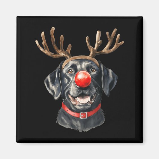 Black Lab Labrador Christmas Dog Reindeer Xmas Paj マグネット (正面)