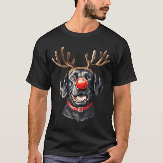Black Lab Labrador Christmas Dog Reindeer Xmas Paj Tシャツ (正面)