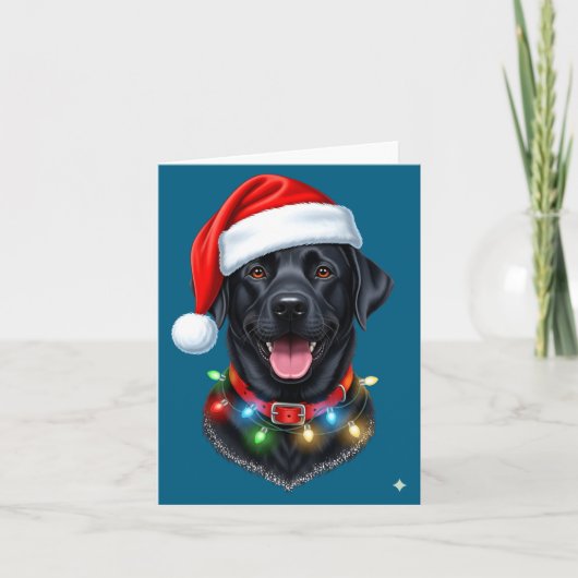 Black Lab Labrador Christmas Dog Santa Hat Light P カード (正面)