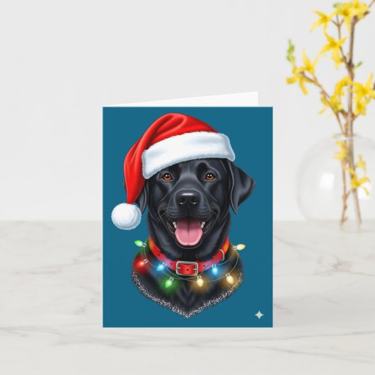 Black Lab Labrador Christmas Dog Santa Hat Light P カード (黄色い花)