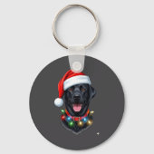 Black Lab Labrador Christmas Dog Santa Hat Light P キーホルダー (正面)