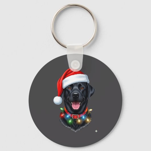 Black Lab Labrador Christmas Dog Santa Hat Light P キーホルダー (正面)