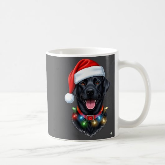 Black Lab Labrador Christmas Dog Santa Hat Light P コーヒーマグカップ (右)