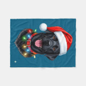 Black Lab Labrador Christmas Dog Santa Hat Light P フリースブランケット (正面(横))