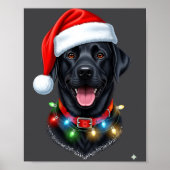 Black Lab Labrador Christmas Dog Santa Hat Light P ポスター (正面)