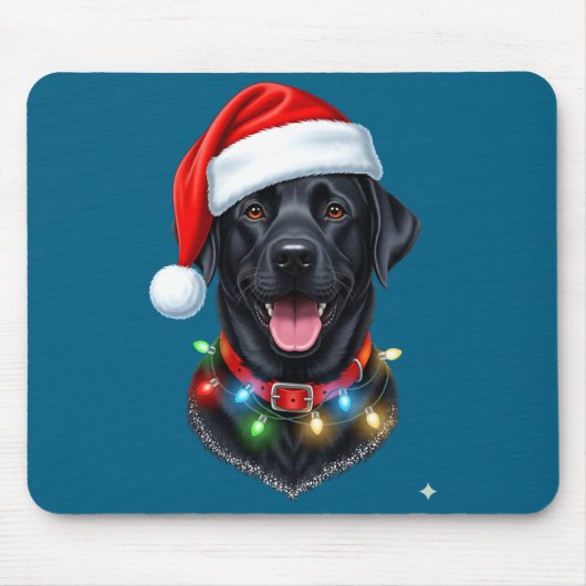 Black Lab Labrador Christmas Dog Santa Hat Light P マウスパッド (正面)