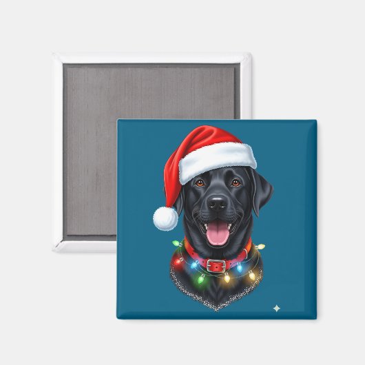 Black Lab Labrador Christmas Dog Santa Hat Light P マグネット (正面/裏面)