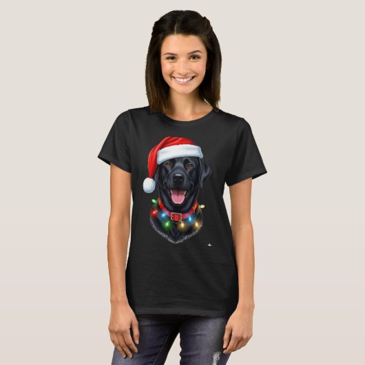 Black Lab Labrador Christmas Dog Santa Hat Light P Tシャツ (正面フル)